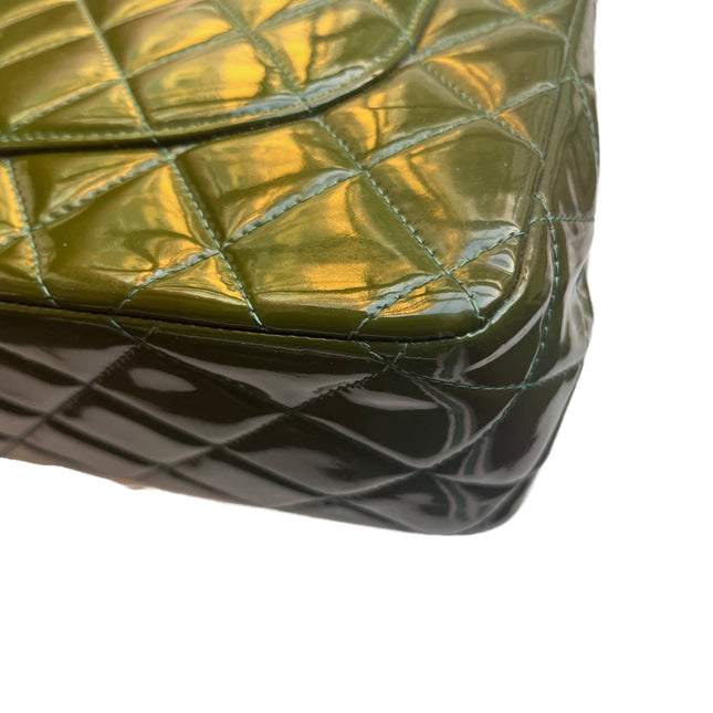 Chanel Classic Flap Jumbo Green Patent Leather Silver Hardware
