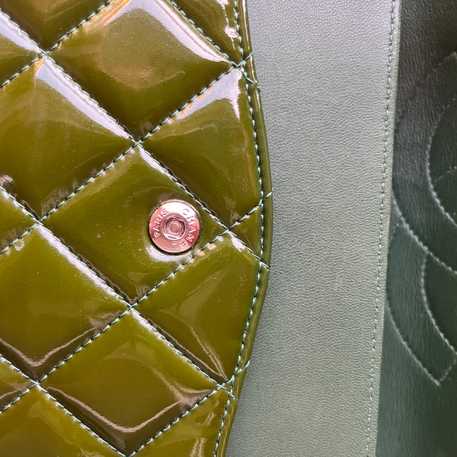 Chanel Classic Flap Jumbo Green Patent Leather Silver Hardware