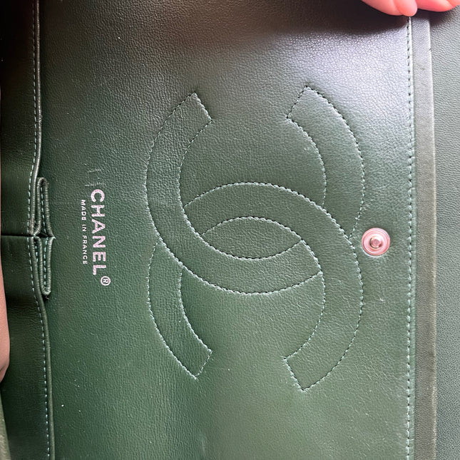 Chanel Classic Flap Jumbo Green Patent Leather Silver Hardware