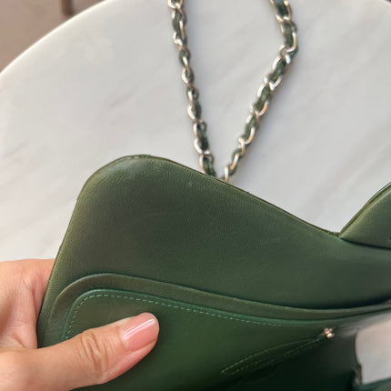 Chanel Classic Flap Jumbo Green Patent Leather Silver Hardware