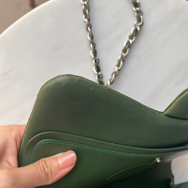 Chanel Classic Flap Jumbo Green Patent Leather Silver Hardware