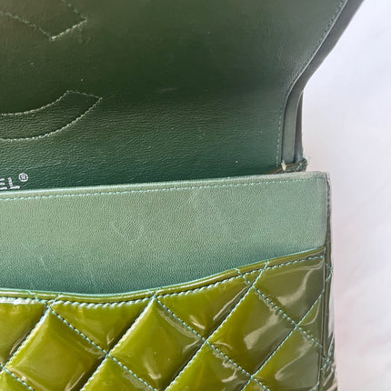 Chanel Classic Flap Jumbo Green Patent Leather Silver Hardware