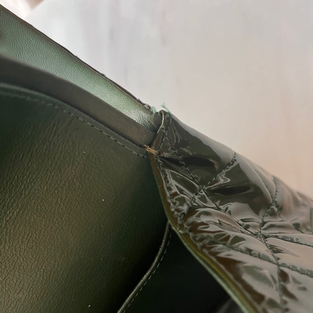 Chanel Classic Flap Jumbo Green Patent Leather Silver Hardware