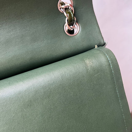 Chanel Classic Flap Jumbo Green Patent Leather Silver Hardware