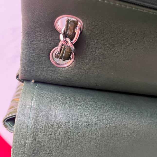 Chanel Classic Flap Jumbo Green Patent Leather Silver Hardware