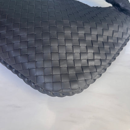 Sold Bottega Veneta Intrecciato Hobo Bag Medium Charcoal Black Lambskin leather