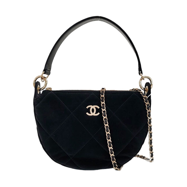 Chanel Black Velvet Quilted Hobo Bag with Chain Coco Neige-Luxbags