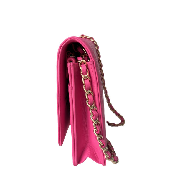 Sold Chanel Wallet On Chains WOC Classic Pink Camelia Flower Embossed