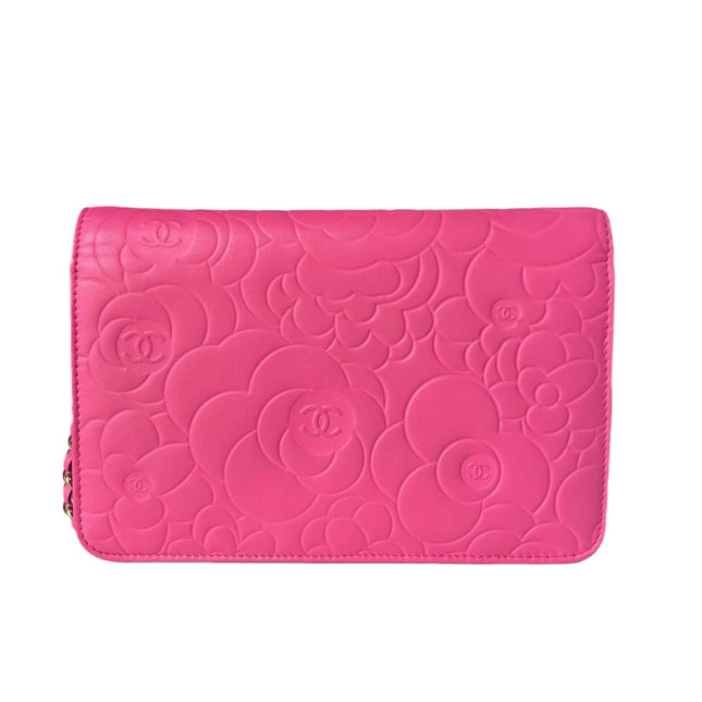 Sold Chanel Wallet On Chains WOC Classic Pink Camelia Flower Embossed