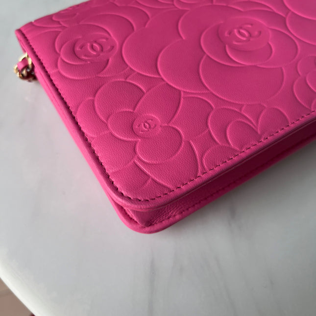 Sold Chanel Wallet On Chains WOC Classic Pink Camelia Flower Embossed
