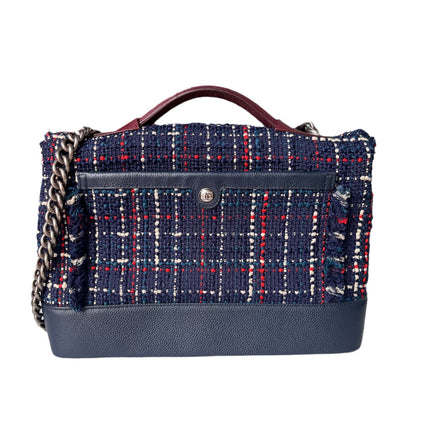 Sold Chanel Blue and Red Tweed and Caviar Airline Flap Bag Silver Hardware 2016