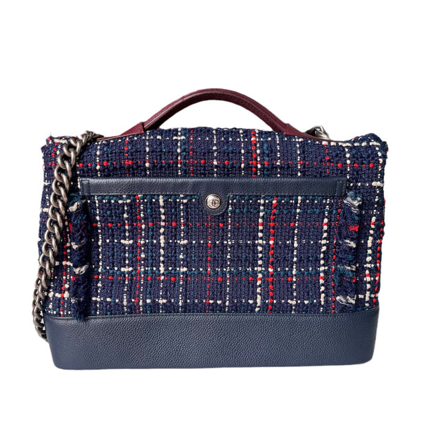 Sold Chanel Blue and Red Tweed and Caviar Airline Flap Bag Silver Hardware 2016