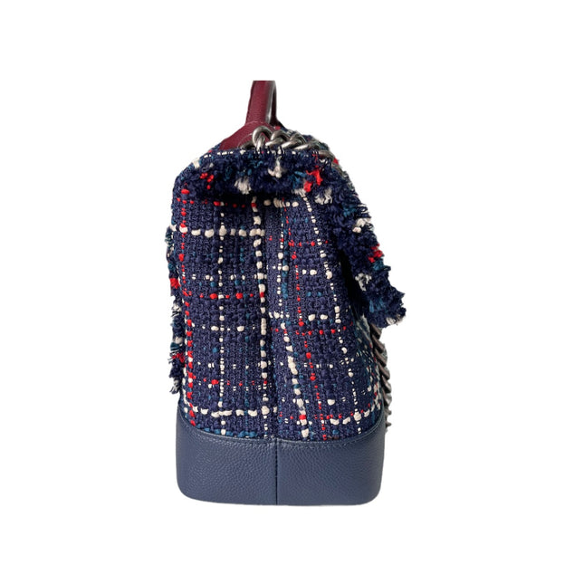 Sold Chanel Blue and Red Tweed and Caviar Airline Flap Bag Silver Hardware 2016