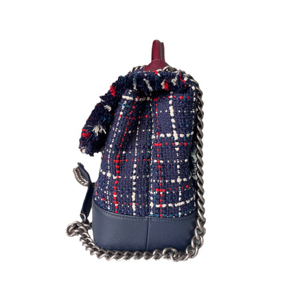 Sold Chanel Blue and Red Tweed and Caviar Airline Flap Bag Silver Hardware 2016