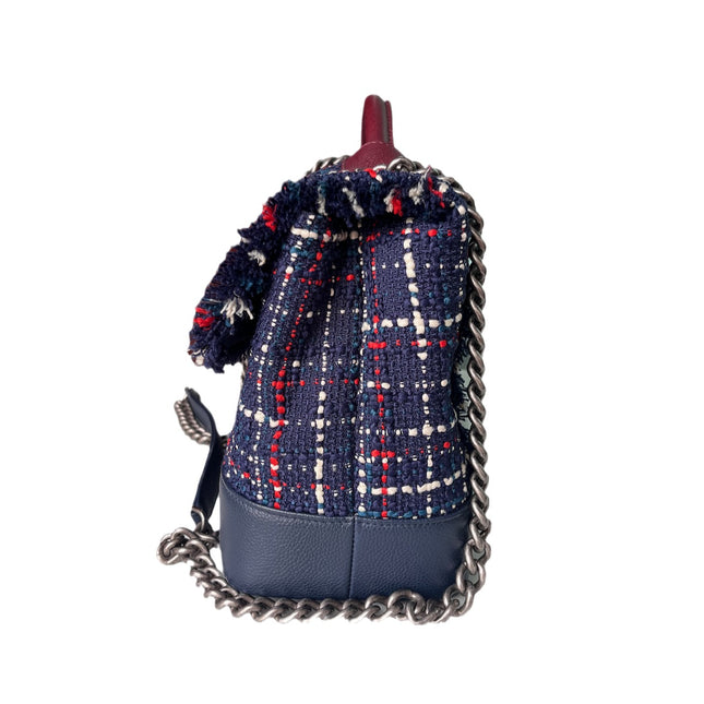 Sold Chanel Blue and Red Tweed and Caviar Airline Flap Bag Silver Hardware 2016