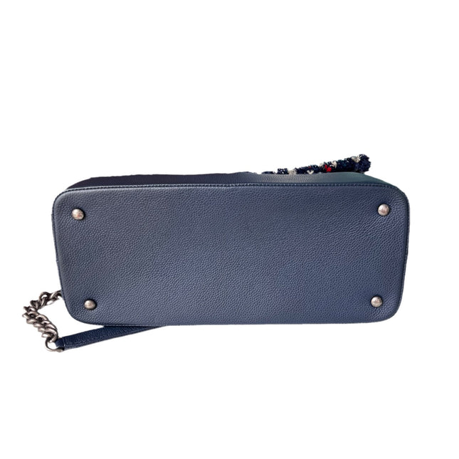Sold Chanel Blue and Red Tweed and Caviar Airline Flap Bag Silver Hardware 2016