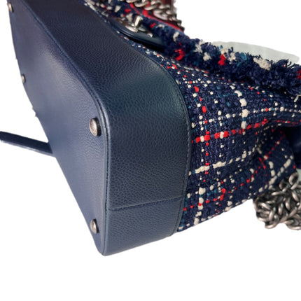Sold Chanel Blue and Red Tweed and Caviar Airline Flap Bag Silver Hardware 2016