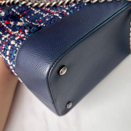 Sold Chanel Blue and Red Tweed and Caviar Airline Flap Bag Silver Hardware 2016