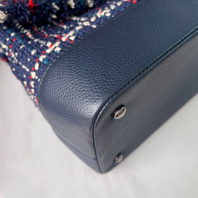 Sold Chanel Blue and Red Tweed and Caviar Airline Flap Bag Silver Hardware 2016