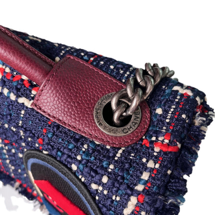 Sold Chanel Blue and Red Tweed and Caviar Airline Flap Bag Silver Hardware 2016