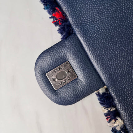 Sold Chanel Blue and Red Tweed and Caviar Airline Flap Bag Silver Hardware 2016