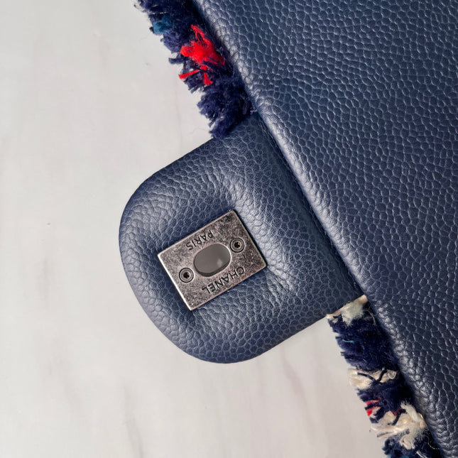 Sold Chanel Blue and Red Tweed and Caviar Airline Flap Bag Silver Hardware 2016