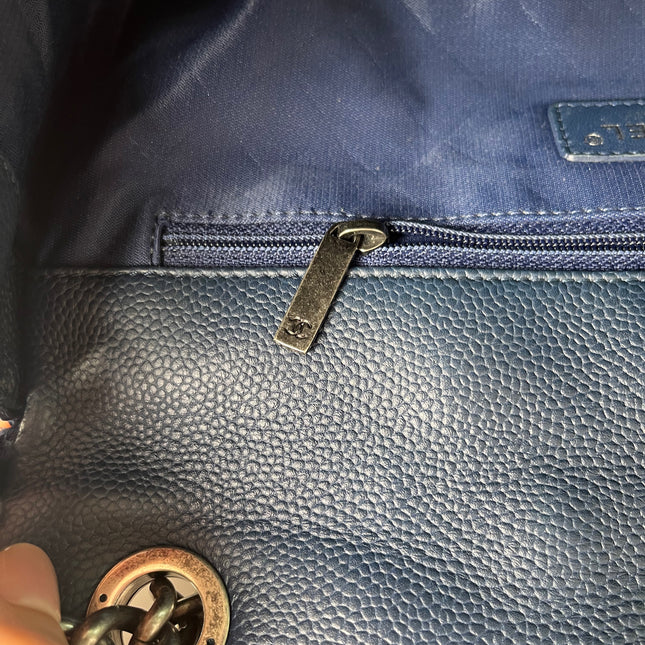 Sold Chanel Blue and Red Tweed and Caviar Airline Flap Bag Silver Hardware 2016