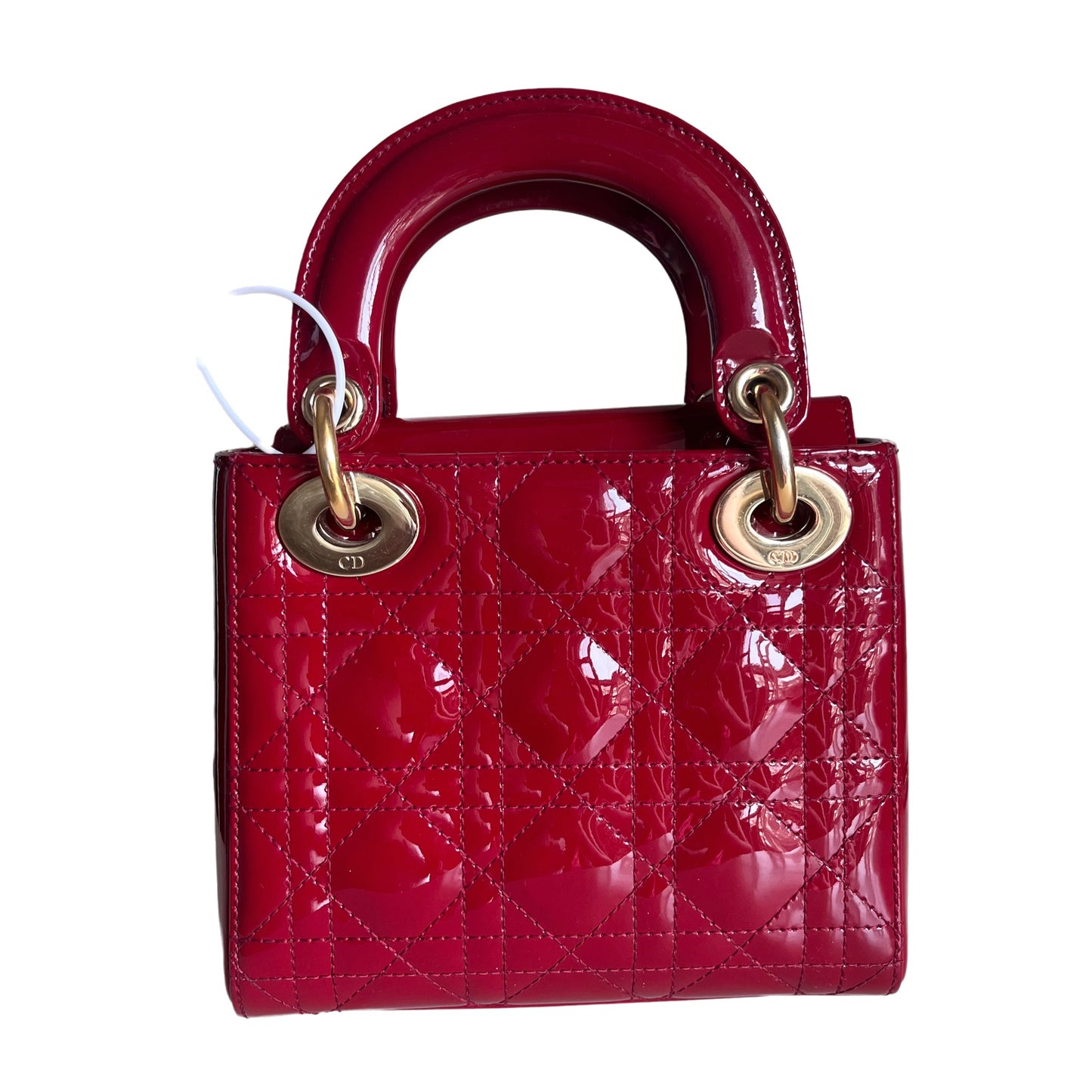 Sold Lady Dior Mini Handbag Burgundy Red Patent Leather Gold-tone Chain Strap