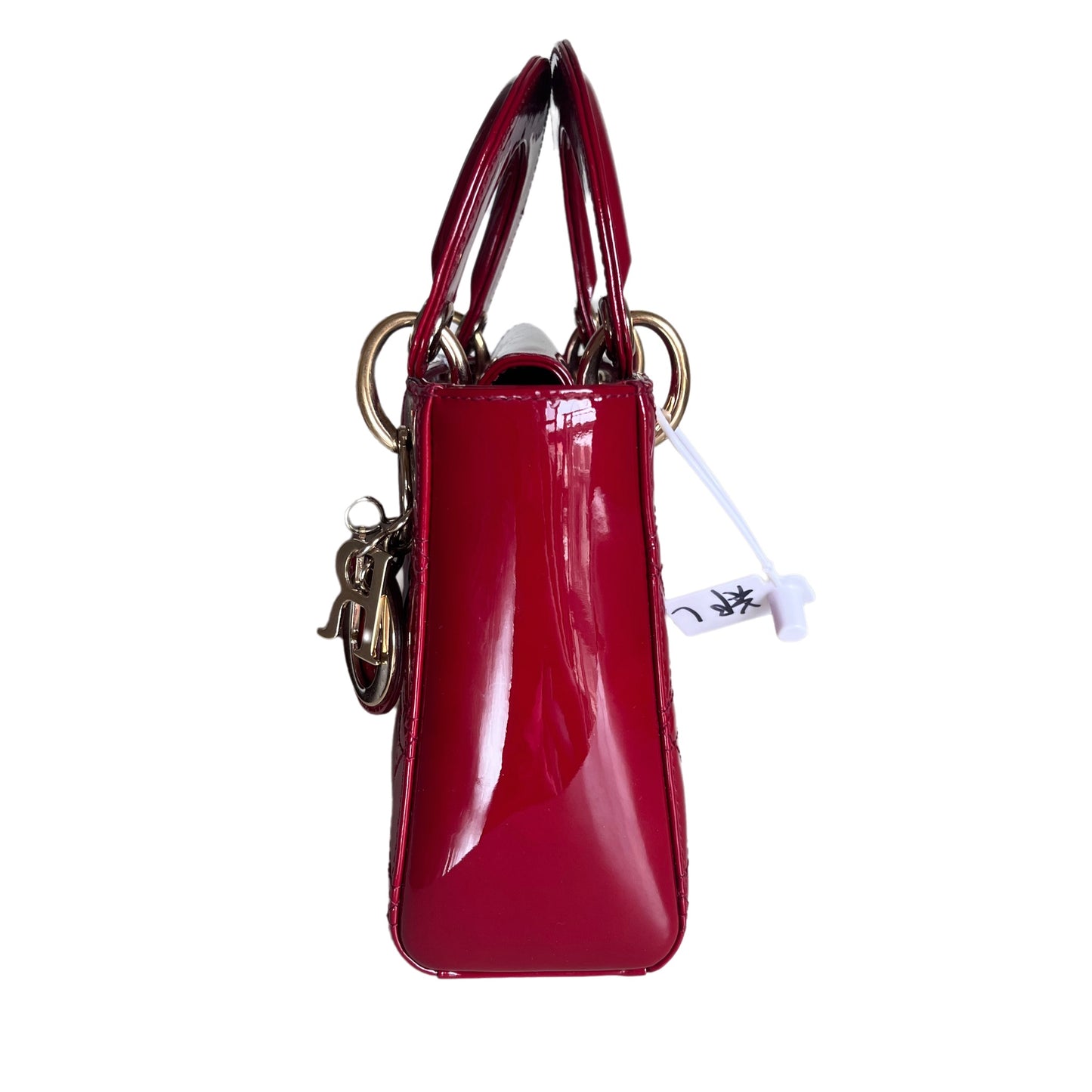 Sold Lady Dior Mini Handbag Burgundy Red Patent Leather Gold-tone Chain Strap