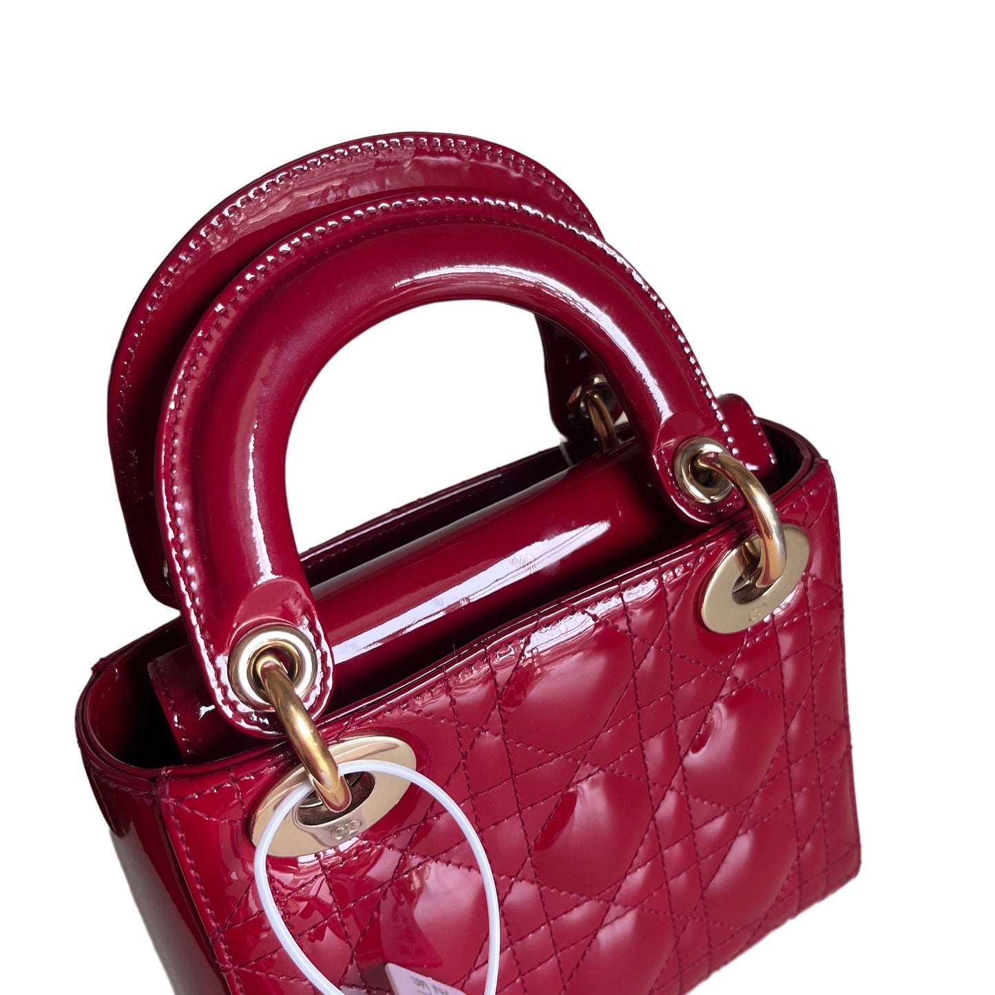 Sold Lady Dior Mini Handbag Burgundy Red Patent Leather Gold-tone Chain Strap