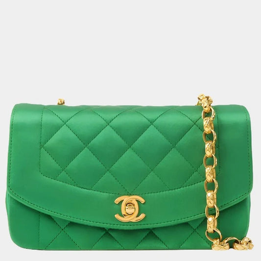 Chanel Diana Flap Bag 1990 Mini Green Silk Satin Bijou Chain-Luxbags