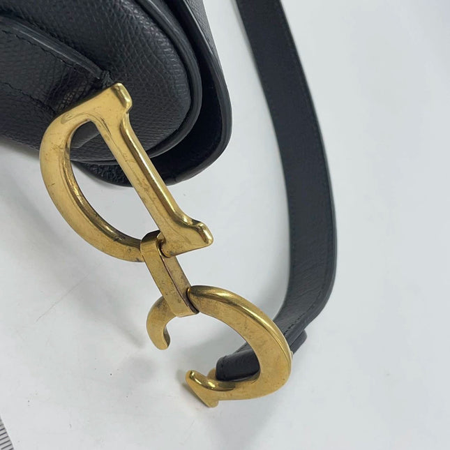 Sold Dior Saddle Black Medium Grained Leather Handbag with Gold Hardware