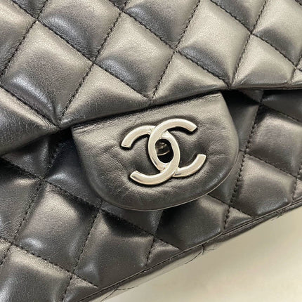 Sold Chanel Classic Flap Jumbo Large Black Lambskin Leather with Silver hardware