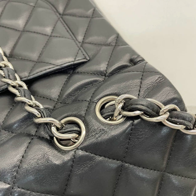 Sold Chanel Classic Flap Jumbo Large Black Lambskin Leather with Silver hardware
