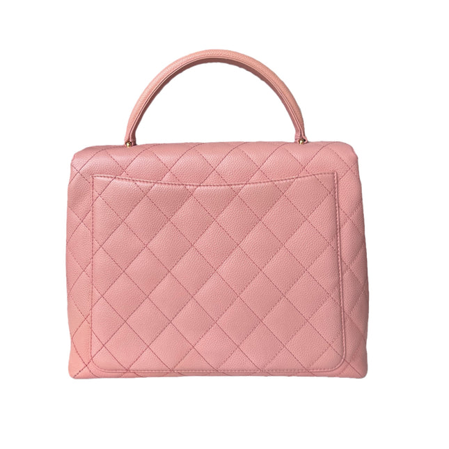 Sold Chanel Vintage Top Handle Kelly Flap Bag Pink Quilted Caviar Leather 24k Gold Plated Hardware