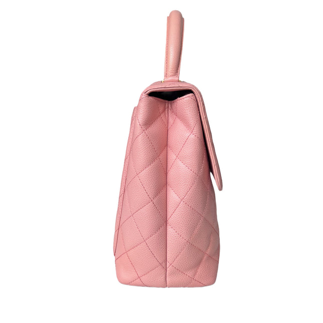 Sold Chanel Vintage Top Handle Kelly Flap Bag Pink Quilted Caviar Leather 24k Gold Plated Hardware
