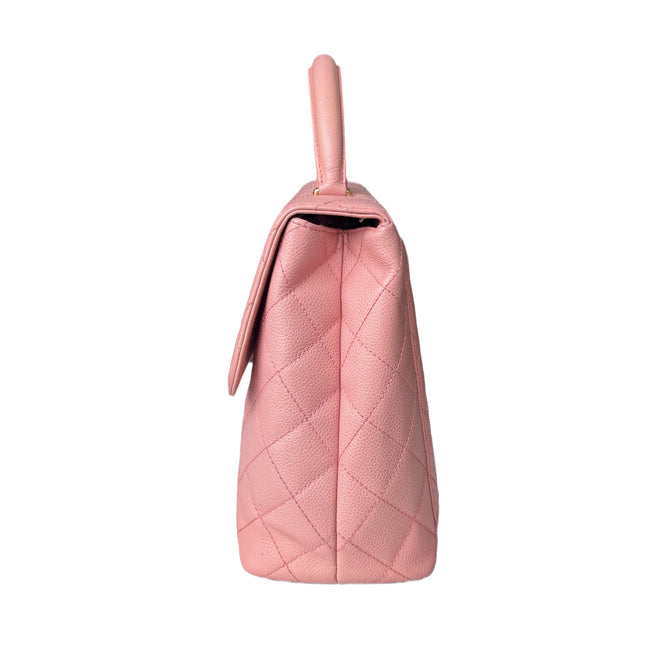 Sold Chanel Vintage Top Handle Kelly Flap Bag Pink Quilted Caviar Leather 24k Gold Plated Hardware