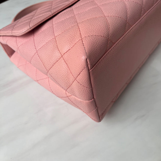 Sold Chanel Vintage Top Handle Kelly Flap Bag Pink Quilted Caviar Leather 24k Gold Plated Hardware