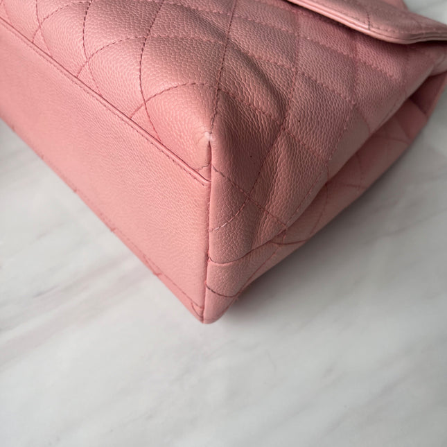 Sold Chanel Vintage Top Handle Kelly Flap Bag Pink Quilted Caviar Leather 24k Gold Plated Hardware
