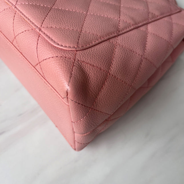 Sold Chanel Vintage Top Handle Kelly Flap Bag Pink Quilted Caviar Leather 24k Gold Plated Hardware