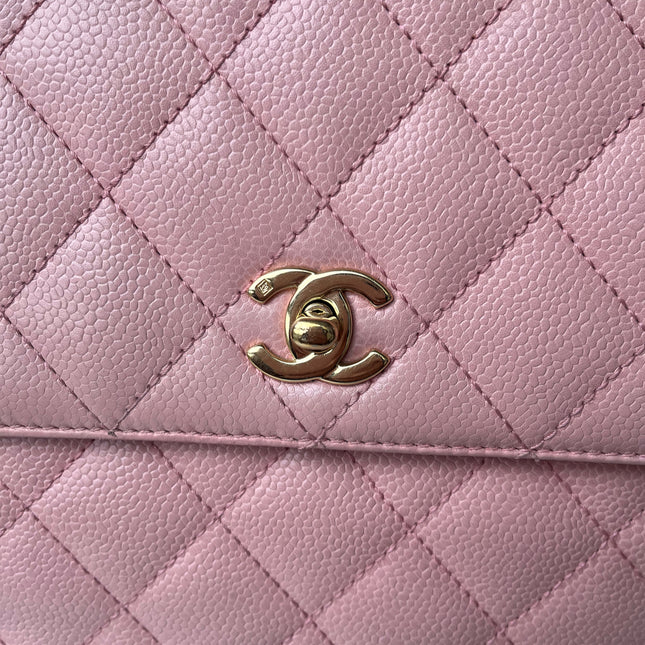 Sold Chanel Vintage Top Handle Kelly Flap Bag Pink Quilted Caviar Leather 24k Gold Plated Hardware