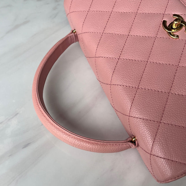 Sold Chanel Vintage Top Handle Kelly Flap Bag Pink Quilted Caviar Leather 24k Gold Plated Hardware