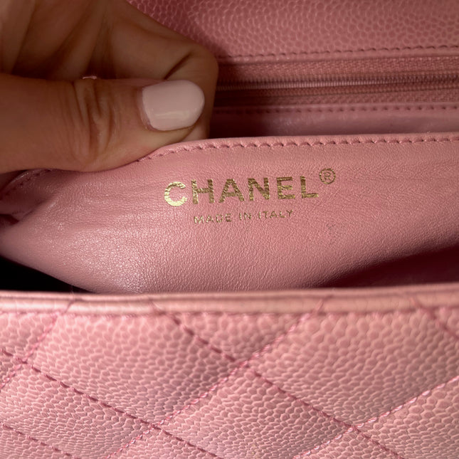Sold Chanel Vintage Top Handle Kelly Flap Bag Pink Quilted Caviar Leather 24k Gold Plated Hardware