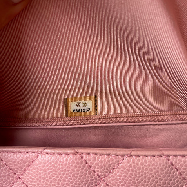 Sold Chanel Vintage Top Handle Kelly Flap Bag Pink Quilted Caviar Leather 24k Gold Plated Hardware