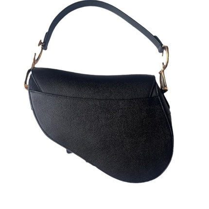 Sold Dior Saddle Black Medium Grained Leather Handbag with Gold Hardware