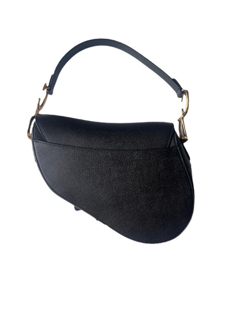 Sold Dior Saddle Black Medium Grained Leather Handbag with Gold Hardware