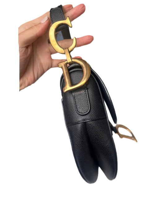 Sold Dior Saddle Black Medium Grained Leather Handbag with Gold Hardware