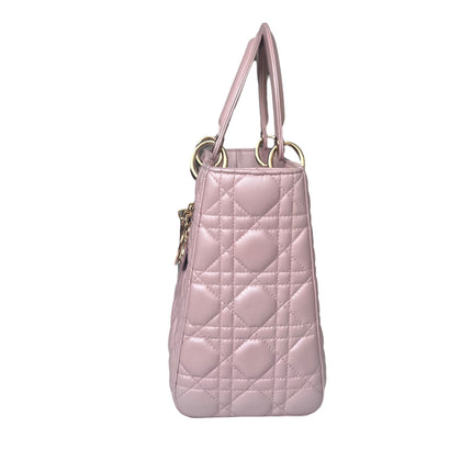 Lady Dior Medium Handbag Pearlescent Pink Cannage Leather Gold Hardware
