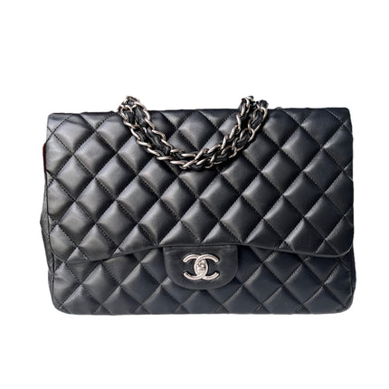 Sold Chanel Classic Flap Jumbo Large Black Lambskin Leather with Silver hardware-Luxbags