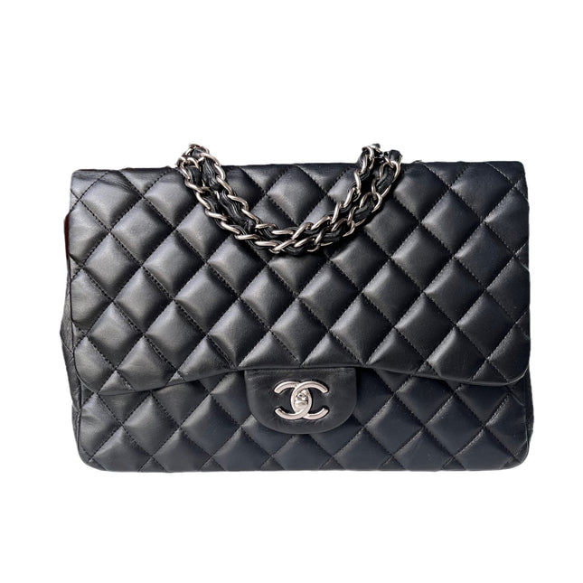 Sold Chanel Classic Flap Jumbo Large Black Lambskin Leather with Silver hardware-Luxbags